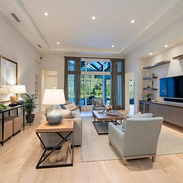 Coastal living room with light hardwood floor in Washington