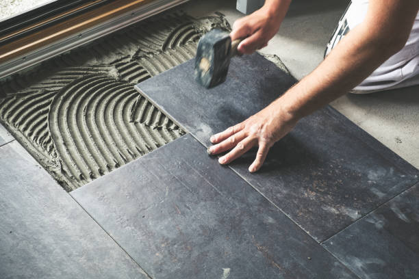 Porcelain tile floor installation in Washington entryway