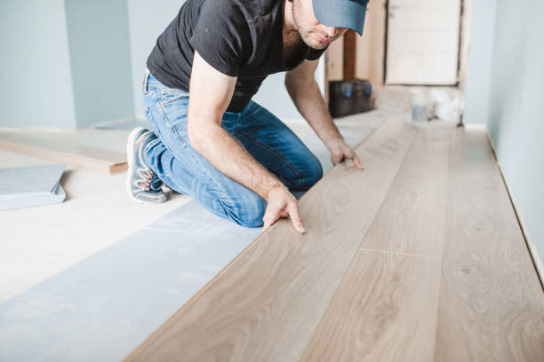Luxury vinyl plank flooring installation in Washington bathroom